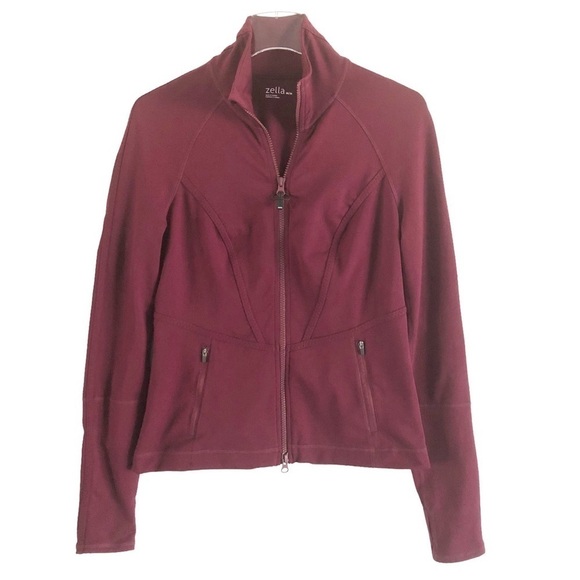 Zella Athletic Running Jacket Mock Neck Double Zip Maroon Medium - Picture 1 of 8